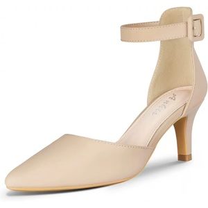 Ankis Closed Toe Heels Women's Dress Pump Shoes Stiletto nude nubuck size 7.5